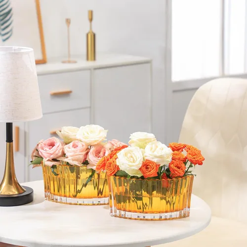 Vista 5 de MCMCNCUIU Jarrones de cristal para centros de mesa, jarrones de flores para centros de mesa de boda, jarrón de vidrio ámbar para flores, florero
