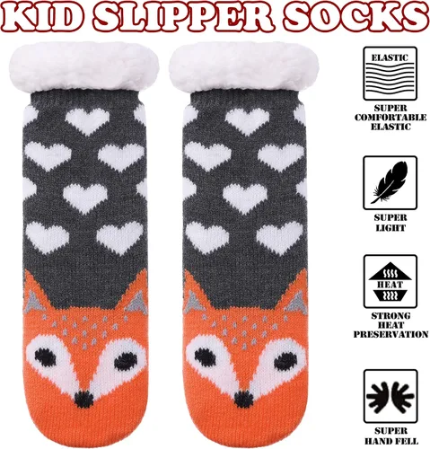 Vista 5 de FNOVCO Calcetines tipo pantufla para niños y niñas, mullidos, suaves, gruesos, acogedores, con forro polar cálido para invierno y Navidad