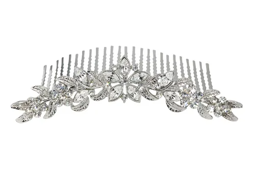 Vista 12 de Faship Hermoso peine de pelo floral de cristal de diamantes de imitación negro