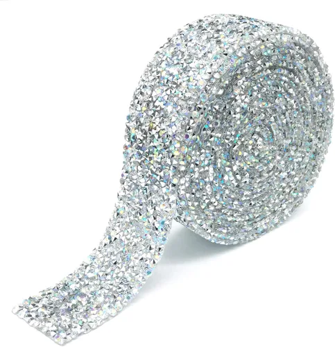 Vista 11 de Dowarm Cinta de diamantes de imitación de 3 yardas, rollo de cinta de diamantes de imitación, envoltura de malla con diamantes de imitación Negro