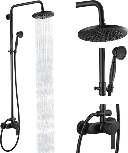 Vista 13 de Heyalan Sistema de ducha de tubo expuesto de latón antiguo de 8 pulgadas, juego combinado de cabezal de ducha de lluvia de 8 pulgadas, mango único