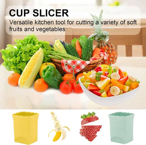 Vista 2 de 2 tazas para cortar fresas: taza para cortar frutas para fresa, huevo, plátano, champiñones, pepino, kiwi y ensalada de verduras, cortador