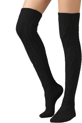 Vista 16 de SherryDC Calcetines de punto trenzado hasta el muslo para mujer, medias de bota extra largas de invierno, calentadores de piernas 1 - Blanco