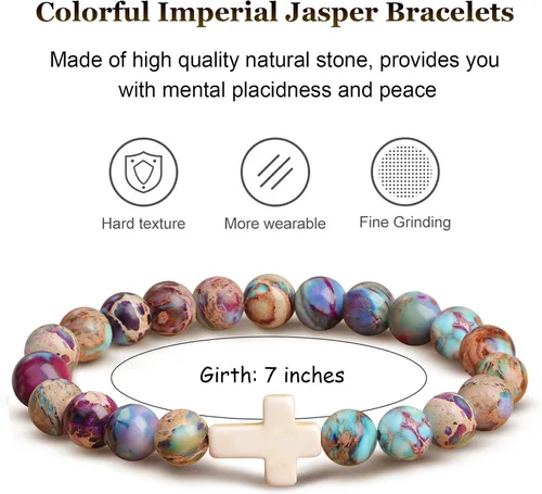 Vista 5 de JoycuFF Pulseras de cruz para mujer, joyería cristiana católica religiosa de fe religiosa de Pascua, joyería cristiana católica significativa