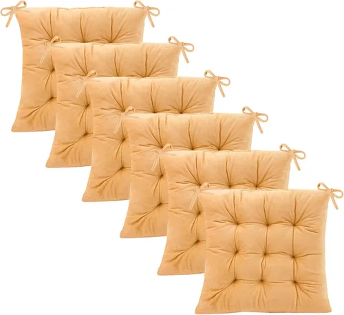 Vista 26 de Juego de 2 cojines para sillas de comedor con lazos, almohadilla antideslizante para silla de cocina para interior y tapete de asiento de comedor
