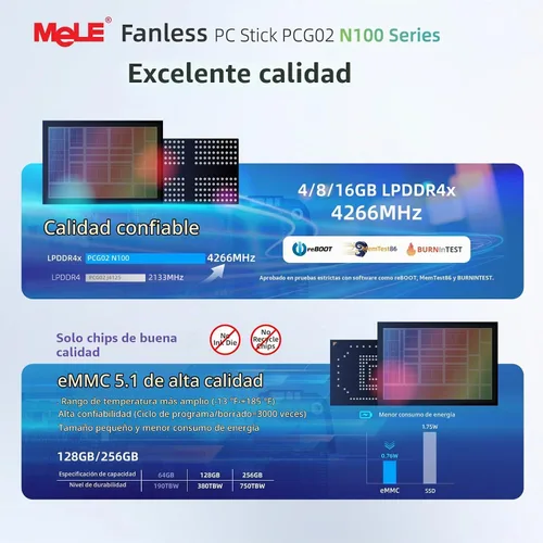 Vista 8 de MeLE Mini PC Stick PCG02 N100 4GB 128GB sin ventilador con Windows 11 Home