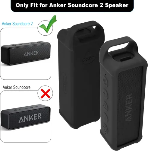 Vista 3 de Funda de silicona compatible con altavoz portátil Anker Soundcore 2, funda protectora de viaje con asa y mosquetón para altavoz Anker Soundcore 2
