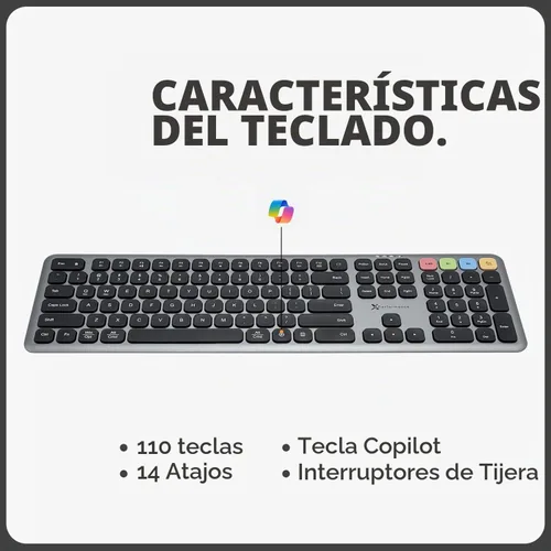 Vista 6 de X9 Combo de teclado y ratón inalámbrico Bluetooth (Bluetooth, 2.4Ghz, USB C con cable) - Teclado y ratón delgados recargables multidispositivo