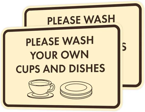 Vista 60 de Letrero clásico enmarcado con texto en inglés «Please Wash Your Own Cups and Dishes» (negro)