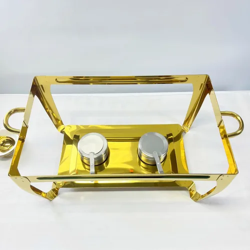 Vista 6 de Golden Chafing - Juego de bufé de platos de acero inoxidable de 9 cuartos de galón, servidores de buffet de 9 litros con soporte para combustible
