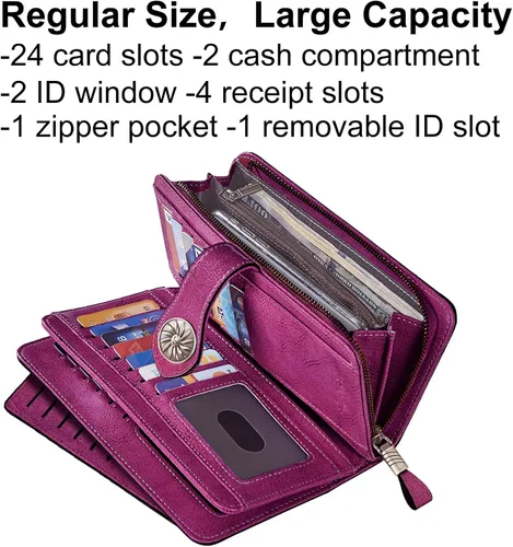 Vista 3 de Travelambo Billetera de gran capacidad con bloqueo RFID para mujer carteras de cuero genuino