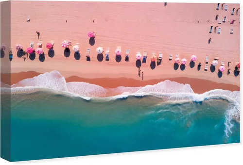 Vista 2 de Wynwood Studio Lienzo envuelto contemporáneo náutico y costero, playa de arena rubor, arte de pared para sala de estar, dormitorio y baño, 24 x 16