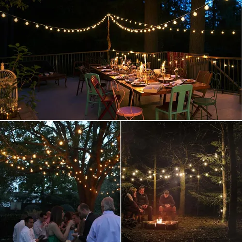 Vista 6 de Cadena de luces LED para exteriores de 40 pies, impermeables, luces LED G40 de globo para exteriores para patio con 27 bombillas Edison vintage a