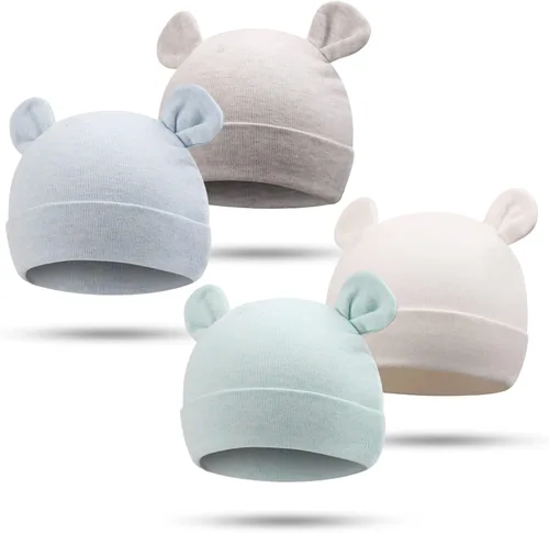 Vista 8 de Bamery Gorro de hospital para niñas recién nacidas, grueso, lindo, oso, de algodón, para 0-6 meses Blanco+albaricoque Rosa+púrpura+gris