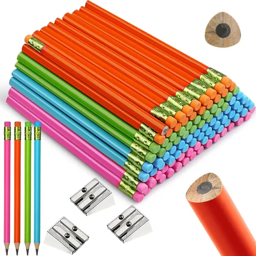 Vista 9 de Fainne Juego de 102 lápices jumbo para niños pequeños, 96 lápices grandes gruesos con borradores, 6 sacapuntas a granel para preescolar, jardín