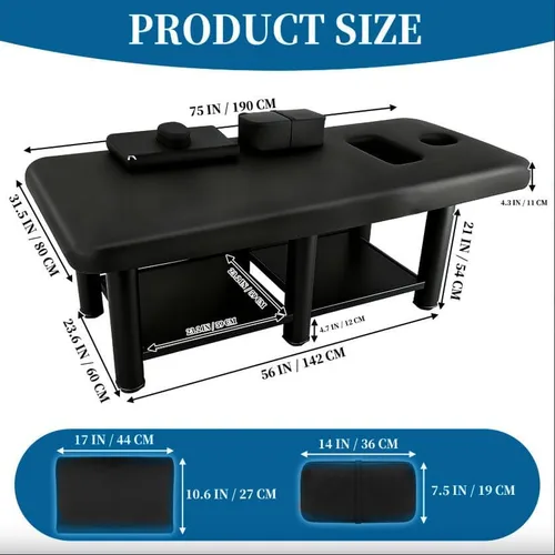 Vista 8 de Heavy Duty Wide Stationary Massage Table 75×31.5 Inch Overall Size, Portable Massage Table with Removable Square & Cylinder Pillows, for Relaxation