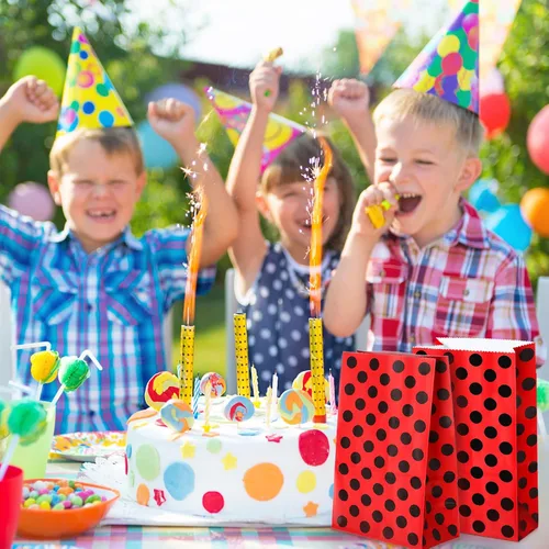 Vista 7 de Gersoniel Bolsas de fiesta de mariquita (28 unidades) – lunares rojos, papel resistente, perfectas para recuerdos de fiesta de cumpleaños o vida