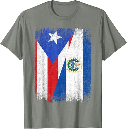 Vista 23 de Camiseta Half Puerto Rico El Salvador Flag Orgullo Salvadoreño Roots