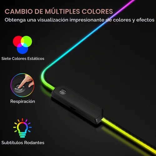 Vista 5 de Alfombrilla de mouse grande RGB para juegos, 15 modos de luz, control táctil, alfombrilla de teclado de computadora suave extendida, base de goma