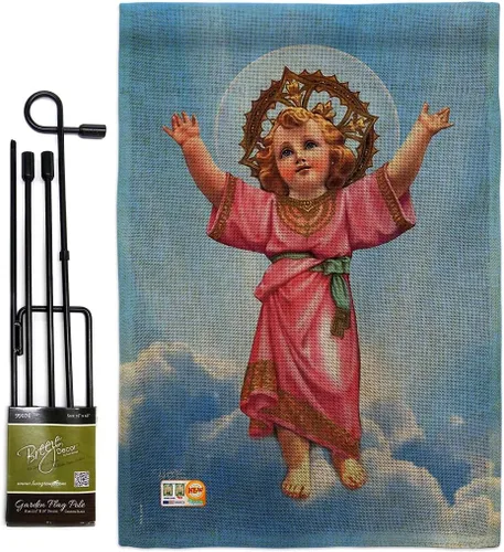 Vista 6 de Bandera de arpillera para el jardín de divine Baby Jesus, religiosa, fe, esperanza, gracia, paloma, religión cristiana, Pascua, pequeño, regalo