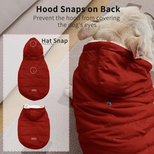 Vista 2 de Vecomfy - Sudadera con capucha para perro, forro de vellón, extra cálida, para invierno, chaqueta para perros grandes, abrigos con capucha para Rojo