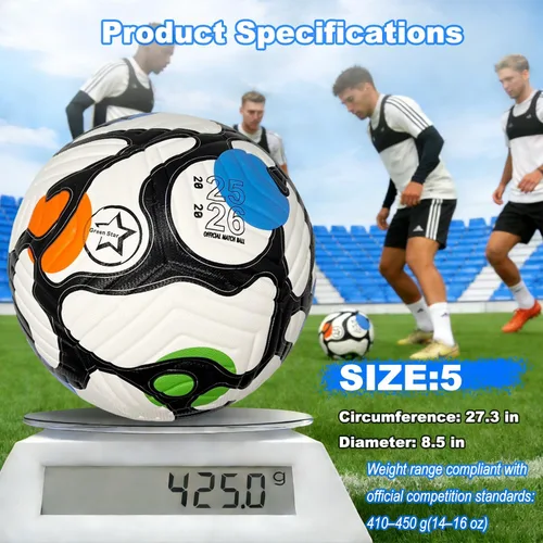 Vista 5 de Balón de fútbol de tamaño 5 para jóvenes y adultos, pelota de entrenamiento y recreación con bomba, pelota de fútbol sala de piel sintética