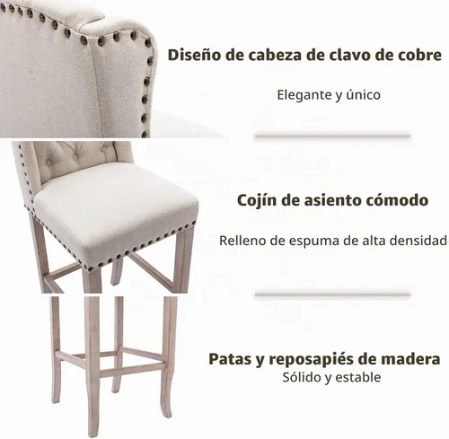 Vista 5 de HEAH-YO Modern Couonter - Juego de 2 taburetes de bar de 26 pulgadas de altura de mostrador con respaldo y patas de madera, taburete de cocina