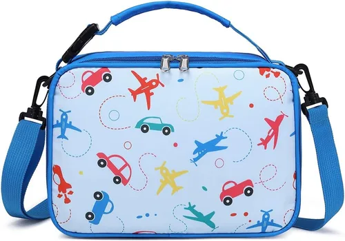 Vista 4 de MIRLEWAIY Mochila para niños de 15.7 pulgadas, juego de 3 piezas con lonchera y estuche para lápices para escuela, niñas, niños y estudiantes, Avión