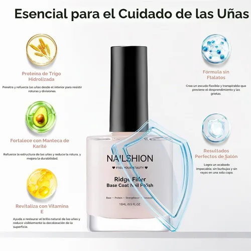 Vista 5 de Clear Ridge Filler Base Coat 3 en 1 Fortalecedor de uñas, secado rápido Transparente