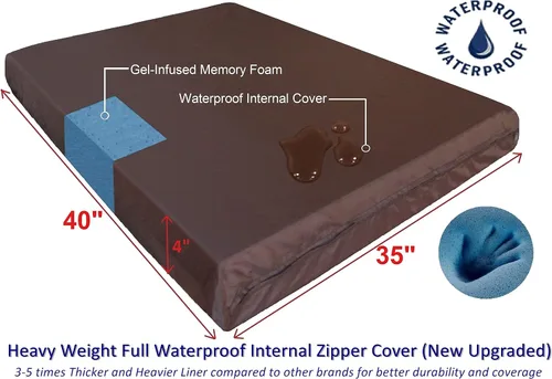 Vista 3 de dogbed4less Cama extra grande de espuma viscoelástica de gel para mascotas grandes, forro impermeable y cubierta de lona negra duradera, XL 40 x 35