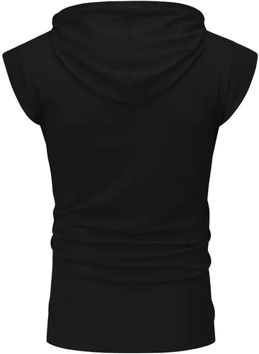 Vista 6 de Camiseta sin mangas con capucha para hombre, camiseta sin mangas con capucha para culturismo y corte muscular, camiseta sin mangas