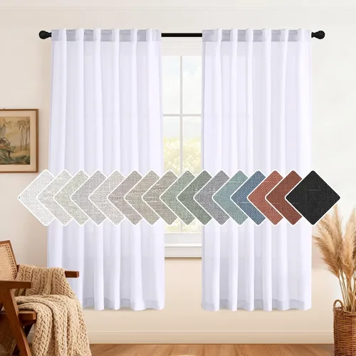 Vista 37 de H.VERSAILTEX Cortinas de lino natural de 63 pulgadas de largo para sala de estar, 2 paneles con trabillas traseras y bolsillo, texturizadas
