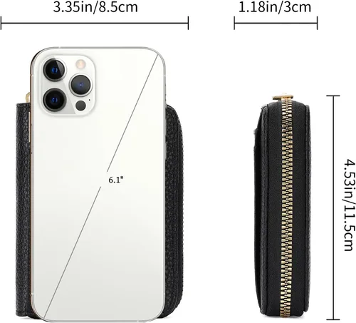 Vista 2 de GAEKEAO Cartera de piel con bloqueo RFID para mujer, pequeño, compacto, con cremallera, tarjetero con ventana de identificación y bolsillo
