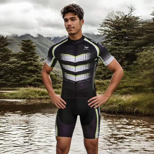 Vista 6 de Conjunto de camiseta de ciclismo para hombre, camiseta reflectante de secado rápido y pantalones cortos de ciclismo acolchados 3D