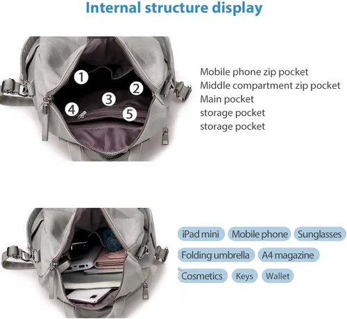 Vista 4 de Mochila para mujer, mochila pequeña de cuero impermeable antirrobo, bolsos de hombro para mujer