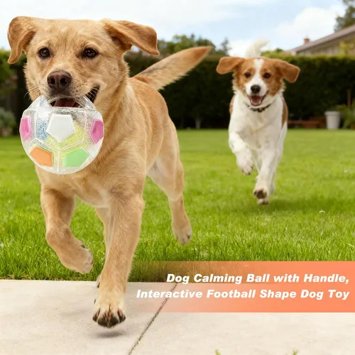 Vista 2 de The Mellow Dog - Pelota calmante con asa, pelotas interactivas fuertes y duraderas con forma de fútbol, juguete de fútbol para perros para jugar