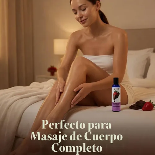 Vista 6 de Aceite de masaje de fresas cubiertas de chocolate – Aceite de masaje comestible de postre gourmet con aceite de almendras y vitamina E