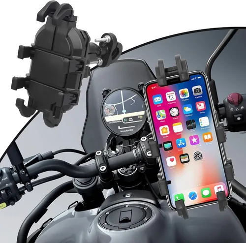 Vista 6 de Soporte de teléfono para motocicleta con amortiguación de vibración, diseño de rotación de 360 grados, soporte de teléfono para bicicleta y más