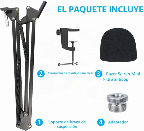 Vista 7 de Razer Seiren Mini Brazo Boom con Filtro Pop - Soporte de Micrófono con Parabrisas de Espuma Compatible con Micrófono de Transmisión Razer Seiren 01