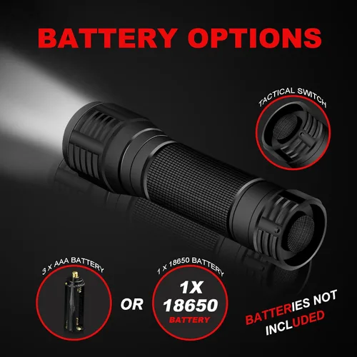 Vista 3 de Linterna LED táctica de grado militar, 3 modos, 3000 lúmenes, impermeable, con zoom, paquete de 4
