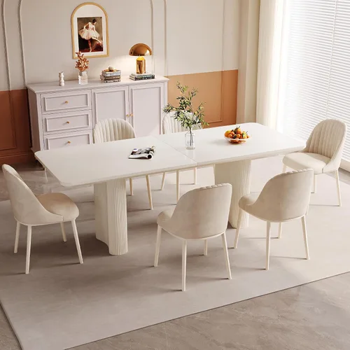 Vista 19 de Mesa de Comedor Rectangular de 63" con 6 Sillas, Mesa de Cocina Moderna Blanca con Juego de Sillas para Sala de Estar, Comedor y Cocina Blanco-A