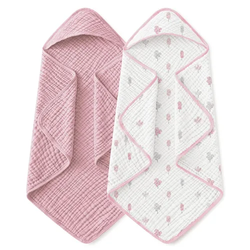 Vista 23 de Yoofoss - Paquete de 2 toallas de baño con capucha, 100% de muselina de algodón, para bebés y niños pequeños, suaves y absorbentes, esenciales
