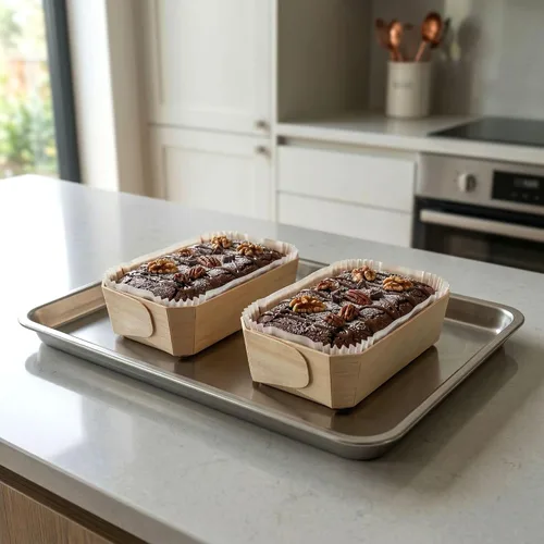 Vista 4 de Restaurantware Taipei - Moldes de madera para hornear de 17 onzas, 100 moldes desechables listos para horno, con forros de papel, recipientes