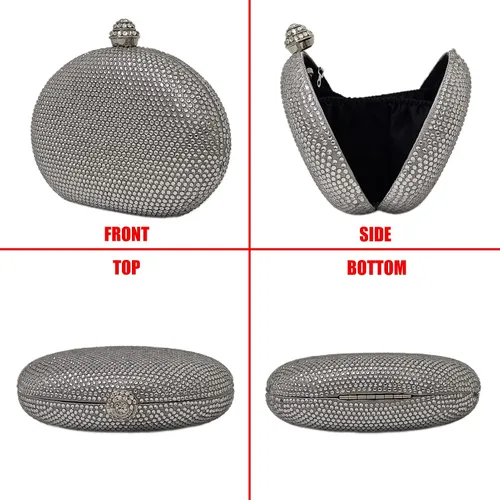 Vista 3 de HUANG ZHUANG Bolso de mano de cristal con forma de huevo, bolso de noche con diamantes de imitación para mujer, fiesta, boda, lindo bolso Egg
