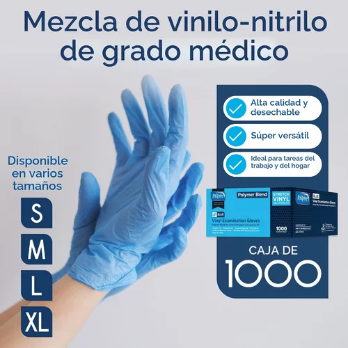 Vista 2 de Inspire Guantes de examen de mezcla de nitrilo y vinilo, desechables, sin látex, médicos, multiusos para cocinar