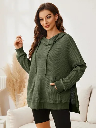 Vista 2 de Glamaker Sudaderas con capucha de manga larga para mujer, con cordón de moda, de gran tamaño, con bolsillos