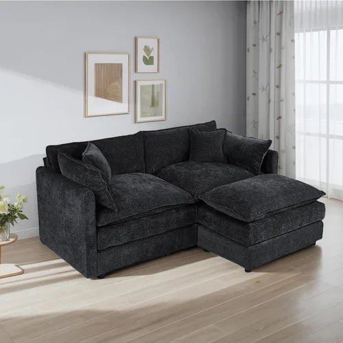Vista 9 de Setawix Sofá Profundo de 3 Plazas con Otomana, Sofás de Nube en Forma de L de 112.2" para Sala de Estar, Sofá de Nube de Chenilla con Asiento Café