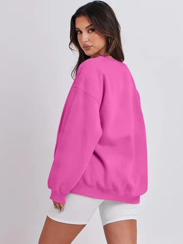 Vista 4 de ANRABESS Sudadera de gran tamaño para mujer, de forro polar, manga larga, cuello redondo, informal, para otoño 2023, ropa de moda