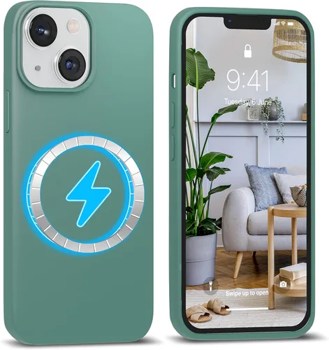 Vista 18 de IceSword Funda magnética para iPhone 14, funda de silicona Berry [carga rápida] imanes fuertes, forro de microfibra delgado, rosa intenso dulce
