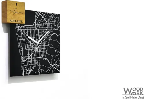 Vista 3 de Modern Wall Clock - Black Aluminum with Silver Fiber Laser Engraving - Square - Contemporary Design - Personalized City Map - Home Town - Location